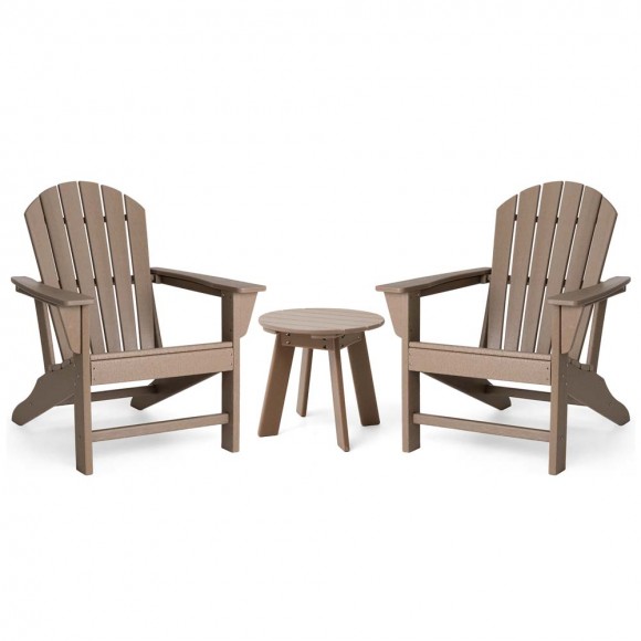 glitzhome Elm PLUS 3-Piece Outdoor Patio Tan HDPE Adirondack Chair and Side Table Set