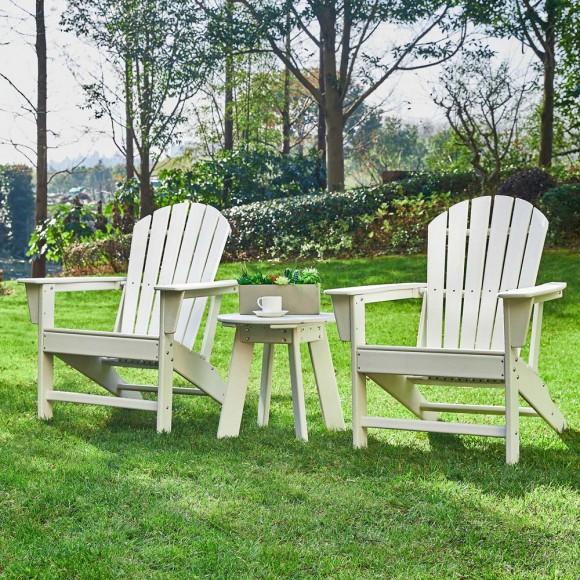 Glitzhome Elm PLUS 3-Piece Outdoor Patio White HDPE Adirondack Chair And Side Table Set