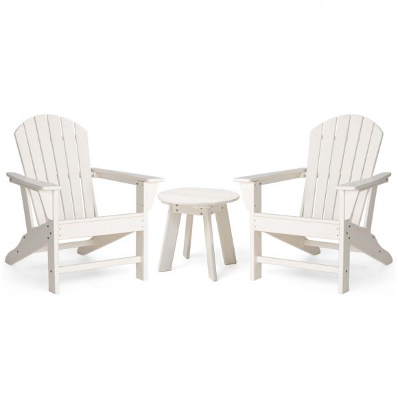 glitzhome Elm PLUS 3-Piece Outdoor Patio White HDPE Adirondack Chair and Side Table Set