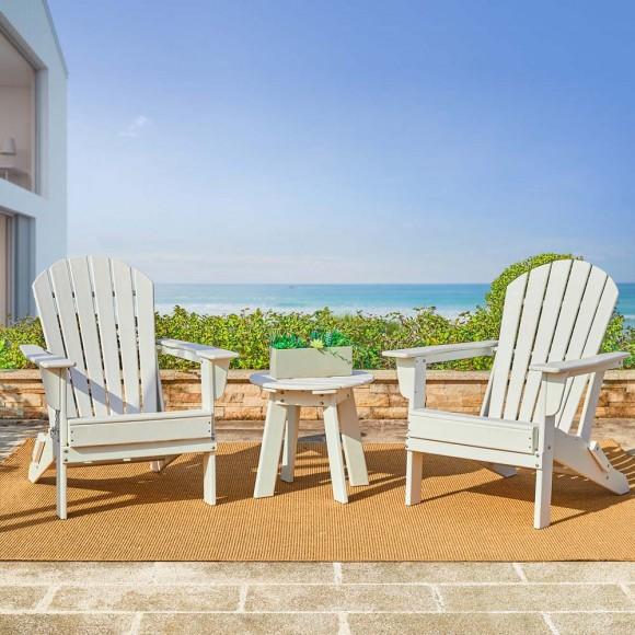 Glitzhome Elm PLUS 3-Piece Outdoor Patio White HDPE Folding Adirondack Chairs And 20"D Side Table Set