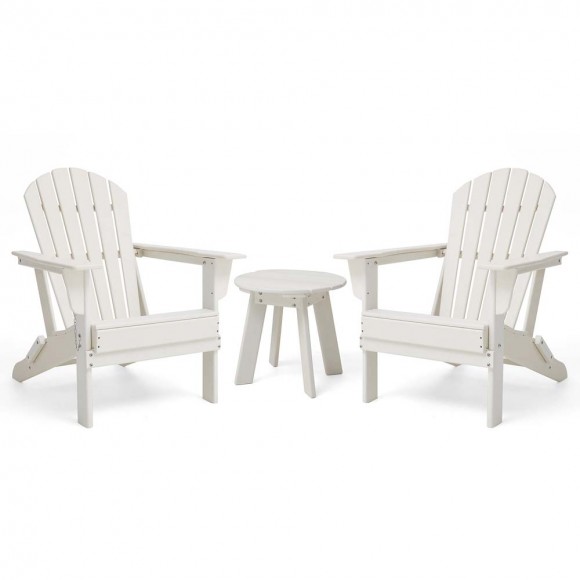 glitzhome Elm PLUS 3-Piece Outdoor Patio White HDPE Folding Adirondack Chairs and 20"D Side Table Set
