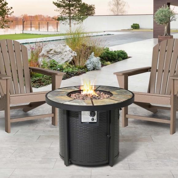Glitzhome Elm PLUS 32"D 30000-BTU Round Slates Top Aluminum Propane Fire Pit Table With Polyester Cover