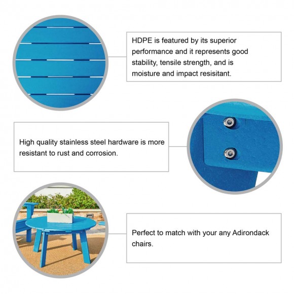 Glitzhome Elm PLUS 35.5"D Outdoor Patio Pacific Blue HDPE Round Coffee Table