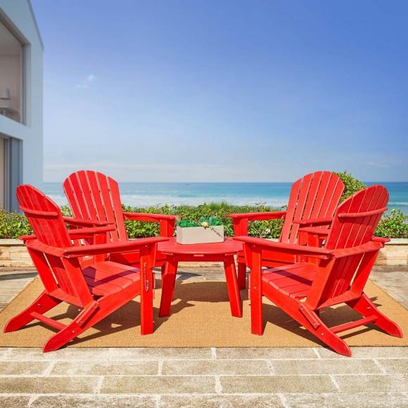 Glitzhome Elm PLUS 35.5"D Outdoor Patio Red HDPE Round Coffee Table