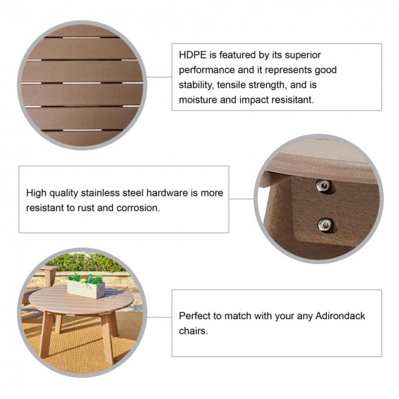 Glitzhome Elm PLUS 35.5"D Outdoor Patio Tan HDPE Round Coffee Table