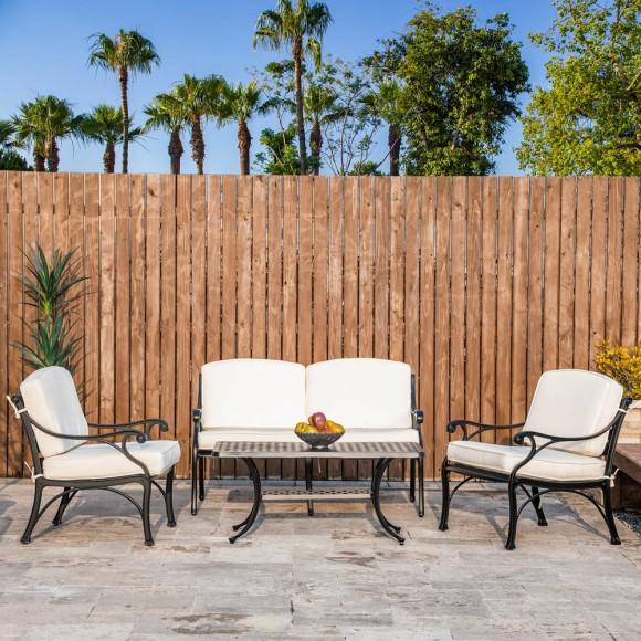 Glitzhome Elm PLUS 4 Piece Cast Aluminum Patio Sectional Sofa Set With Beige Cushions Olefin Fabric