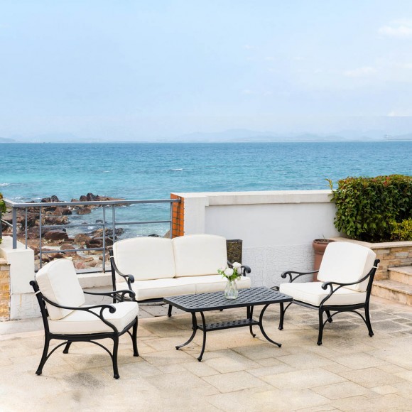 Glitzhome Elm PLUS 4 Piece Cast Aluminum Patio Sectional Sofa Set With Beige Cushions Olefin Fabric