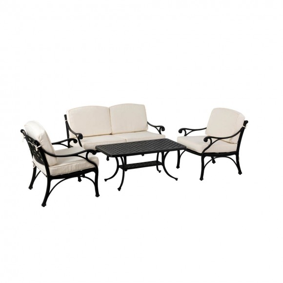 Glitzhome Elm PLUS 4 Piece Cast Aluminum Patio Sectional Sofa Set With Beige Cushions Olefin Fabric