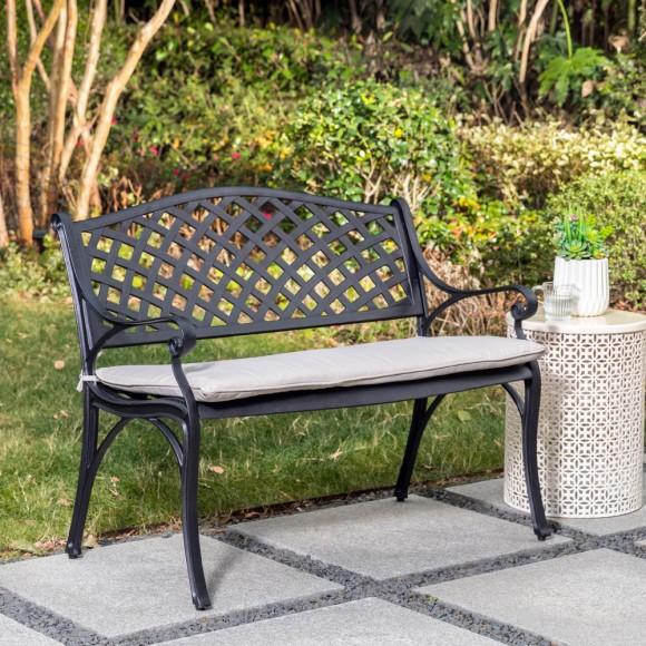 Glitzhome Elm PLUS 40"L Cast Aluminum Patio Bench With Beige Cushion