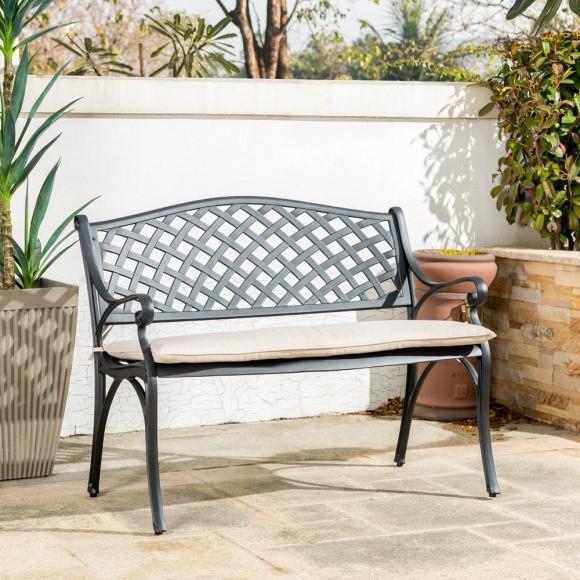 Glitzhome Elm PLUS 40"L Cast Aluminum Patio Bench With Beige Cushion