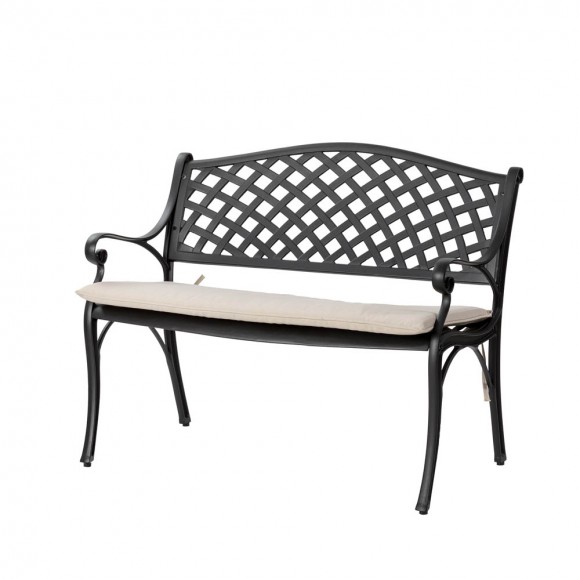 glitzhome Elm PLUS 40"L Cast Aluminum Patio Bench with Beige Cushion