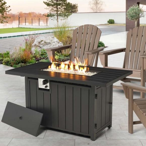 Glitzhome Elm PLUS 48"W 30000-BTU Black Aluminum Propane Fire Pit Table With Polyester Cover