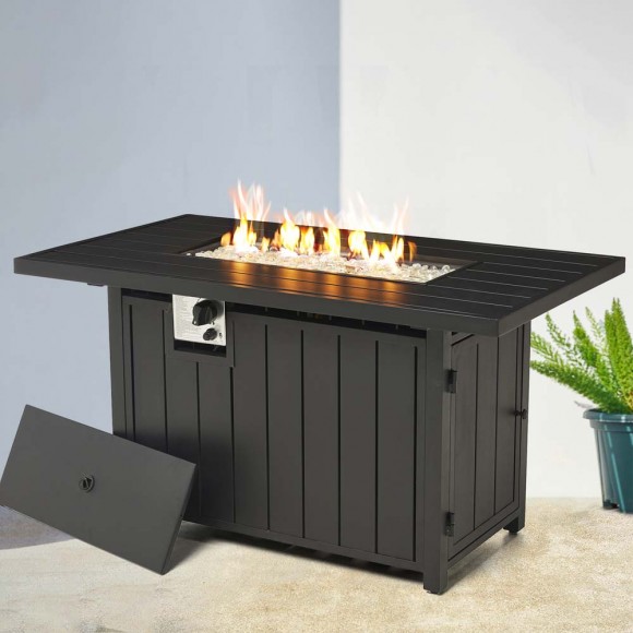 Glitzhome Elm PLUS 48"W 30000-BTU Black Aluminum Propane Fire Pit Table With Polyester Cover