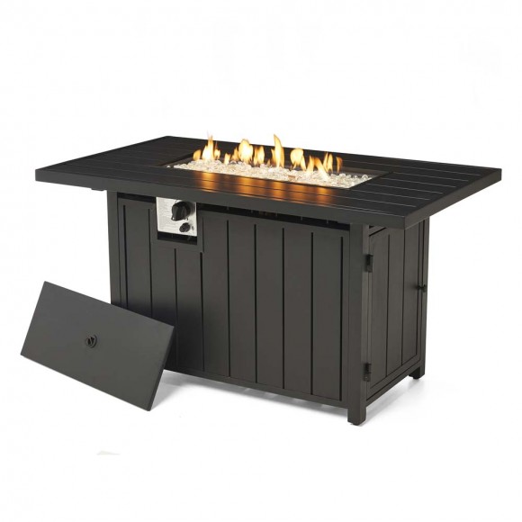 glitzhome Elm PLUS 48"W 30000-BTU Black Aluminum Propane Fire Pit Table with Polyester Cover
