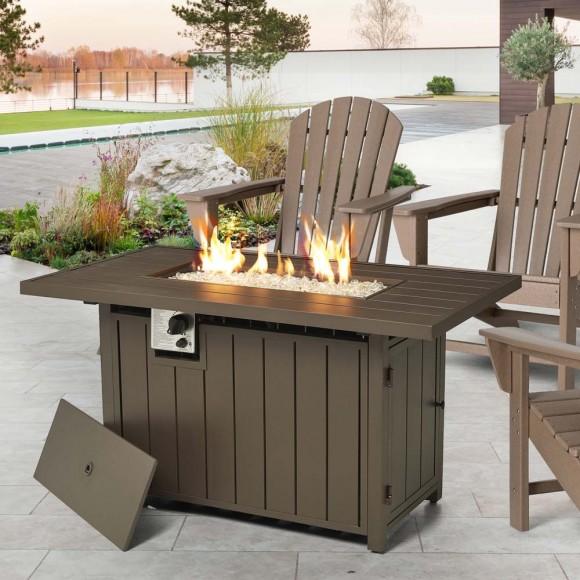 Glitzhome Elm PLUS 48"W 30000-BTU Tan Aluminum Propane Fire Pit Table With Polyester Cover
