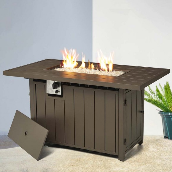 Glitzhome Elm PLUS 48"W 30000-BTU Tan Aluminum Propane Fire Pit Table With Polyester Cover