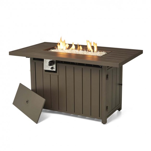 glitzhome Elm PLUS 48"W 30000-BTU Tan Aluminum Propane Fire Pit Table with Polyester Cover