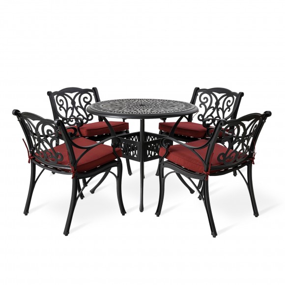 Glitzhome Elm PLUS 5-Piece Cast Aluminium Dining Set With Wine Red Olefin Fabric Cushions And Alternative Beige Cushion Covers
