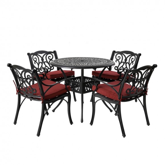 glitzhome Elm PLUS 5 Piece Cast Aluminum Patio Dining Set with Wine Red Cushions Olefin Fabric