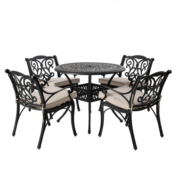 glitzhome Elm PLUS 5 Piece Cast Aluminum Patio Dining Set with Beige Cushions Olefin Fabric