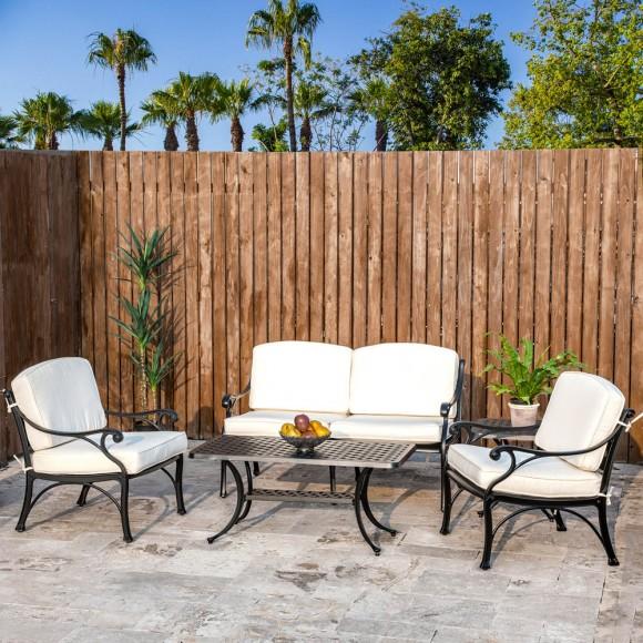 Glitzhome Elm PLUS 5 Piece Cast Aluminum Patio Sectional Sofa Set With Beige Cushions Olefin Fabric