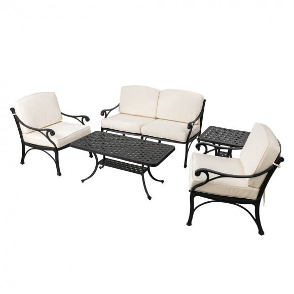 Glitzhome Elm PLUS 5 Piece Cast Aluminum Patio Sectional Sofa Set With Beige Cushions Olefin Fabric