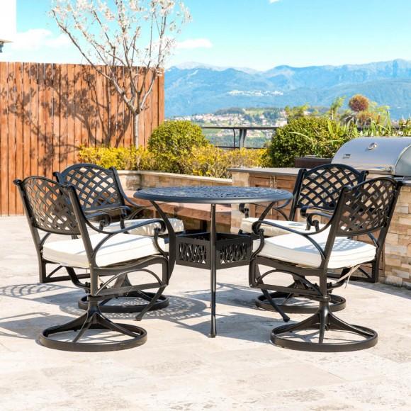 Glitzhome Elm PLUS 5 Piece Cast Aluminum Patio Swivel Dining Set With Beige Cushions Olefin Fabric