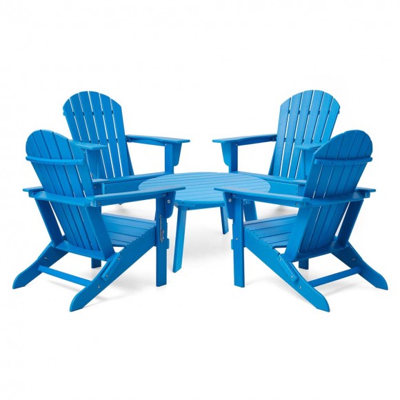 glitzhome Elm PLUS 5-Piece Outdoor Patio Pacific Blue HDPE Folding Adirondack Chairs and 36"D Coffee Table Set
