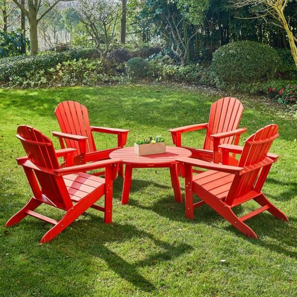 Glitzhome Elm PLUS 5-Piece Outdoor Patio Red HDPE Adirondack Chair And 32"D Coffee Table Set