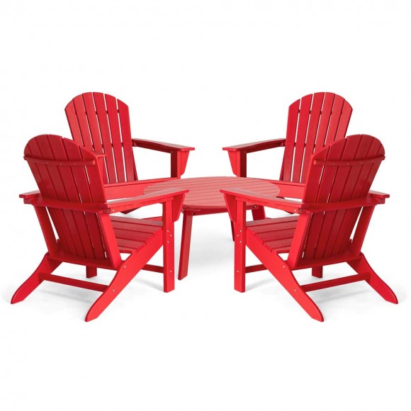 glitzhome Elm PLUS 5-Piece Outdoor Patio Red HDPE Adirondack Chair and 35.5"D Coffee Table Set