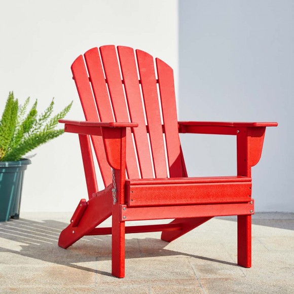 Glitzhome Elm PLUS 5-Piece Outdoor Patio Red HDPE Folding Adirondack Chairs And 32"D Coffee Table Set