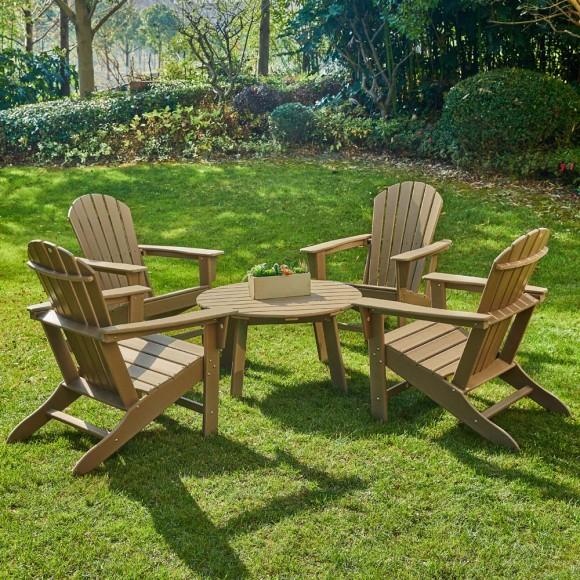 Glitzhome Elm PLUS 5-Piece Outdoor Patio Tan HDPE Adirondack Chair And Coffee Table Set