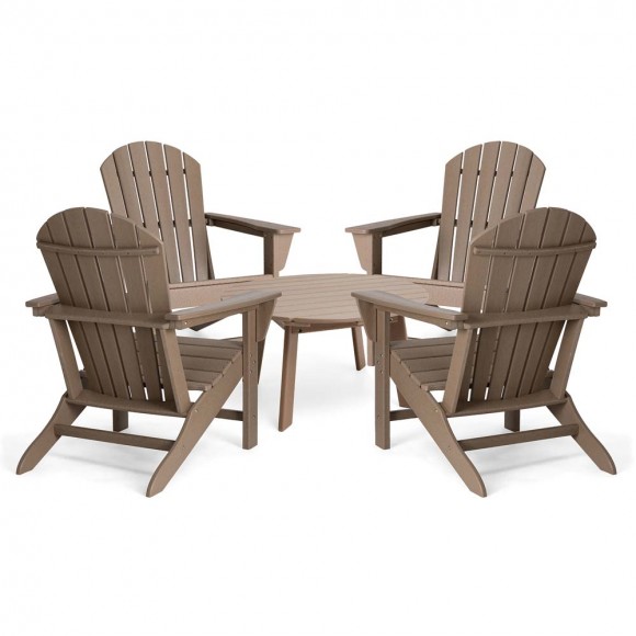 glitzhome Elm PLUS 5-Piece Outdoor Patio Tan HDPE Adirondack Chair and Coffee Table Set