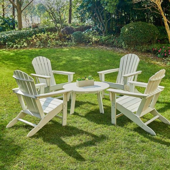Glitzhome Elm PLUS 5-Piece Outdoor Patio White HDPE Adirondack Chair And 32"D Coffee Table Set