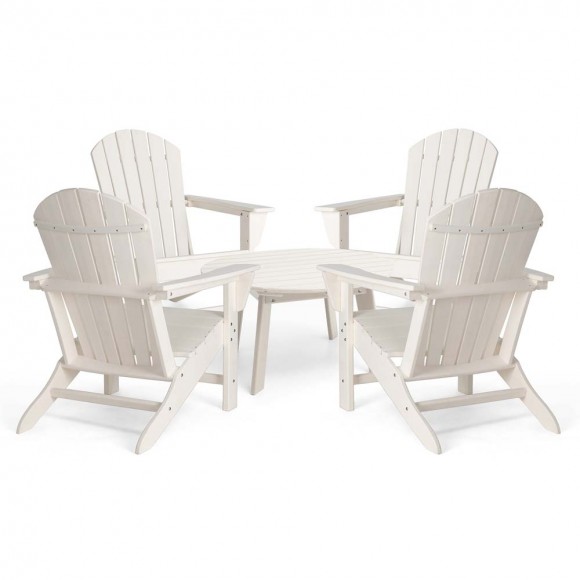 glitzhome Elm PLUS 5-Piece Outdoor Patio White HDPE Adirondack Chair and 35.5"D Coffee Table Set