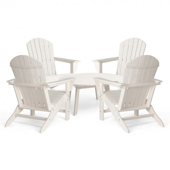 glitzhome Elm PLUS 5-Piece Outdoor Patio White HDPE Adirondack Chair and 32"D Coffee Table Set