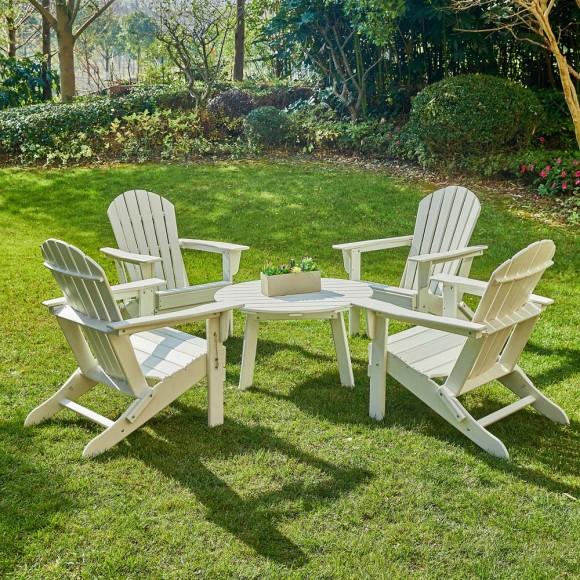 Glitzhome Elm PLUS 5-Piece Outdoor Patio White HDPE Folding Adirondack Chairs And 32"D Coffee Table Set
