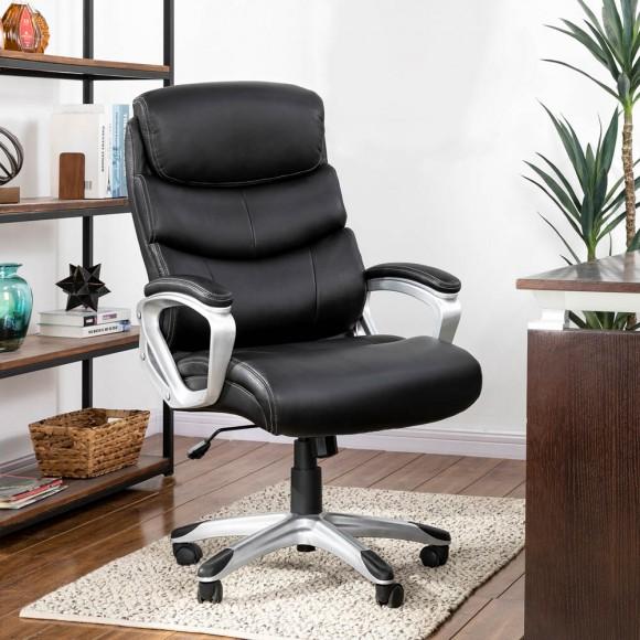 Glitzhome Elm PLUS Black PU Leather Gaslift Adjustable Height Swivel Office Chair