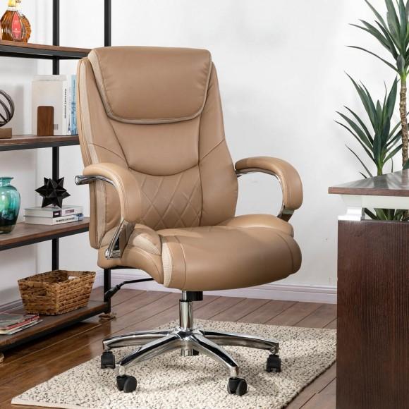 Glitzhome Elm PLUS Camel Big And Tall Air PU Leather Gaslift Adjustable Height Swivel Executive Chair