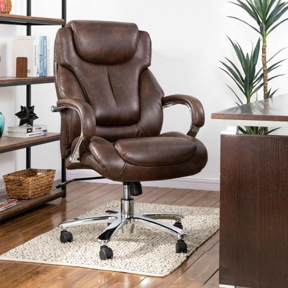 Glitzhome Elm PLUS Coffee Big And Tall Air PU Leather Gaslift Adjustable Height Swivel Executive Chair