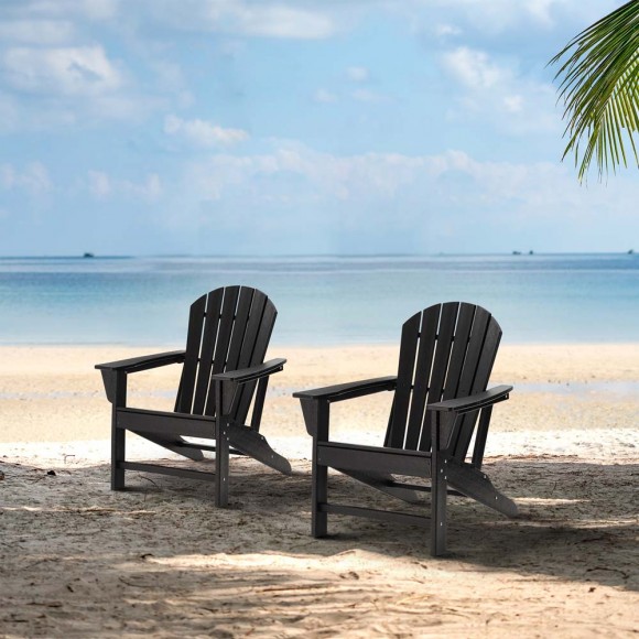 Glitzhome Elm PLUS Eco-Friendly Black Recycled HDPE Outdoor Adirondack Chair