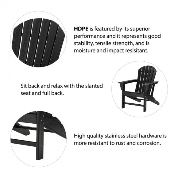 Glitzhome Elm PLUS Eco-Friendly Black Recycled HDPE Outdoor Adirondack Chair Set Of 2