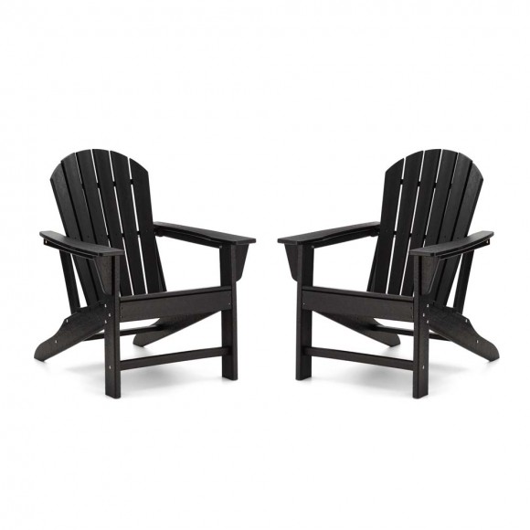 glitzhome Elm PLUS Eco-Friendly Black Recycled HDPE Outdoor Adirondack Chair Set of 2