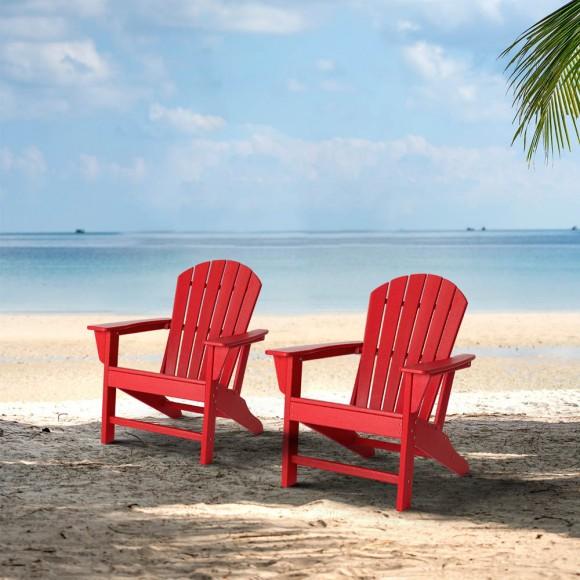 Glitzhome Elm PLUS Eco-Friendly Red Recycled Plastic Outdoor Adirondack Chairs Set Of 2