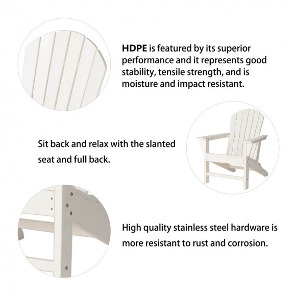 Glitzhome Elm PLUS Eco-Friendly White Recycled Plastic Outdoor Adirondack Chair