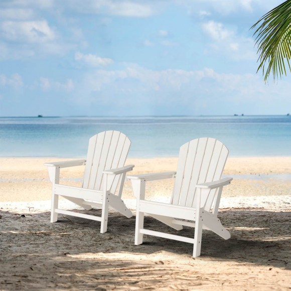 Glitzhome Elm PLUS Eco-Friendly White Recycled Plastic Outdoor Adirondack Chairs Set Of 2
