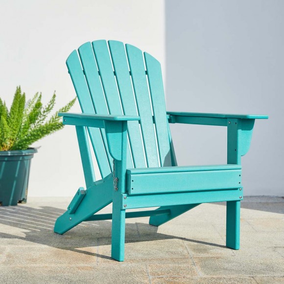 Glitzhome Elm PLUS Outdoor Patio Aqua HDPE Folding Adirondack Chair
