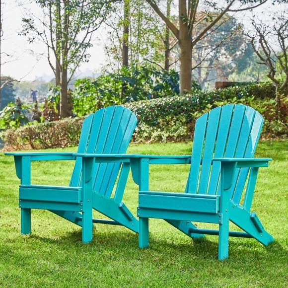 Glitzhome Elm PLUS Outdoor Patio Aqua HDPE Folding Adirondack Chair Set Of 2