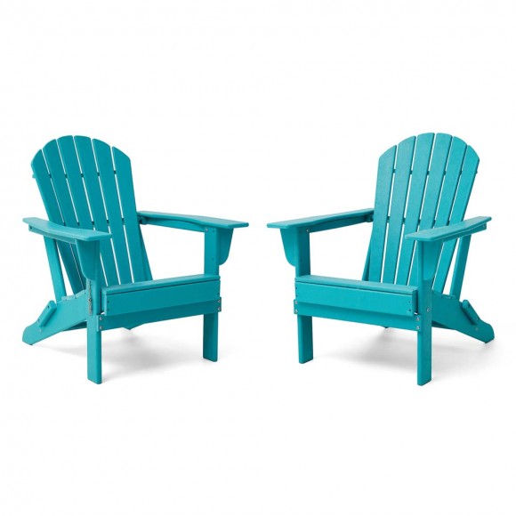 glitzhome Elm PLUS Outdoor Patio Aqua HDPE Folding Adirondack Chair Set of 2