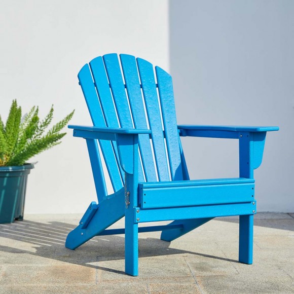 Glitzhome Elm PLUS Outdoor Patio Pacific Blue HDPE Folding Adirondack Chair